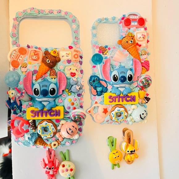 Handmade Other - Handmade Stitch Blue Decoden custom Phone Case with Pastel Charms handmade